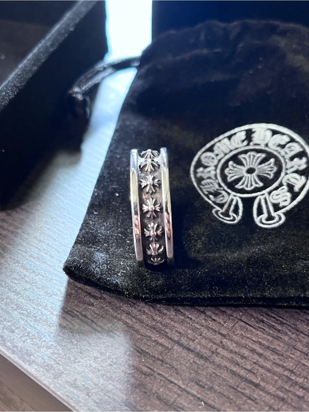 Chrome Hearts Silver Floral Crossband Ring - Silver